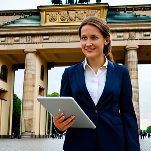 Home 4 Business Professional in Berlin**
"A professional marketing manager, female, in her late 20s, wearing a stylish, fully clothed business suit appropriate for a Berlin office, standing confidently in front of the Brandenburg Gate, holding a tablet displaying marketing analytics data, showcasing a successful campaign, safe for work, perfect anatomy, correct proportions, natural pose, professional photography, high quality, overcast lighting, modest attire."
**
