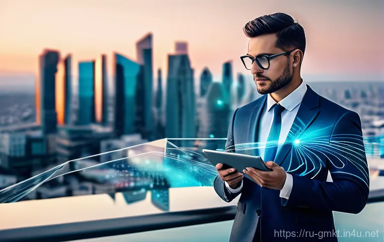 해외마케팅 자격증 시험일정 정리 - **"The Future of Digital Marketing Professional"**
    A highly detailed, cinematic shot of a determ...