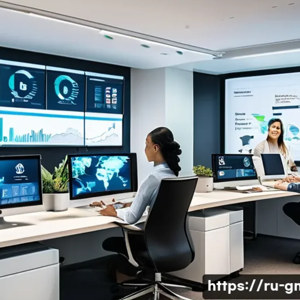 해외마케팅 분야 채용 시장 분석 - A professional international marketing team collaborating in a modern office with diverse cultural b...